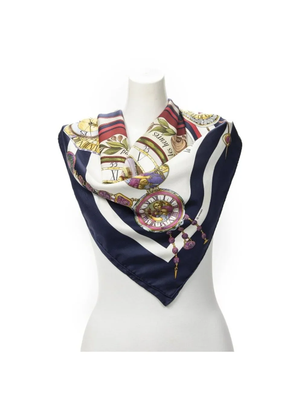 Hermes Scarf Navy Red 100% Gold Twill Silk